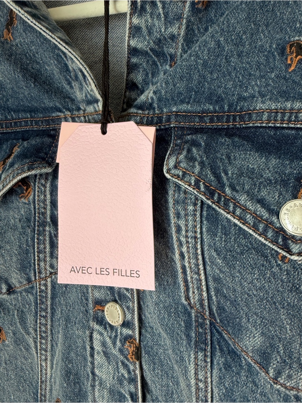 Avec Les Filles horse embroidered cotton denim Jean jacket - Picture 4 of 6